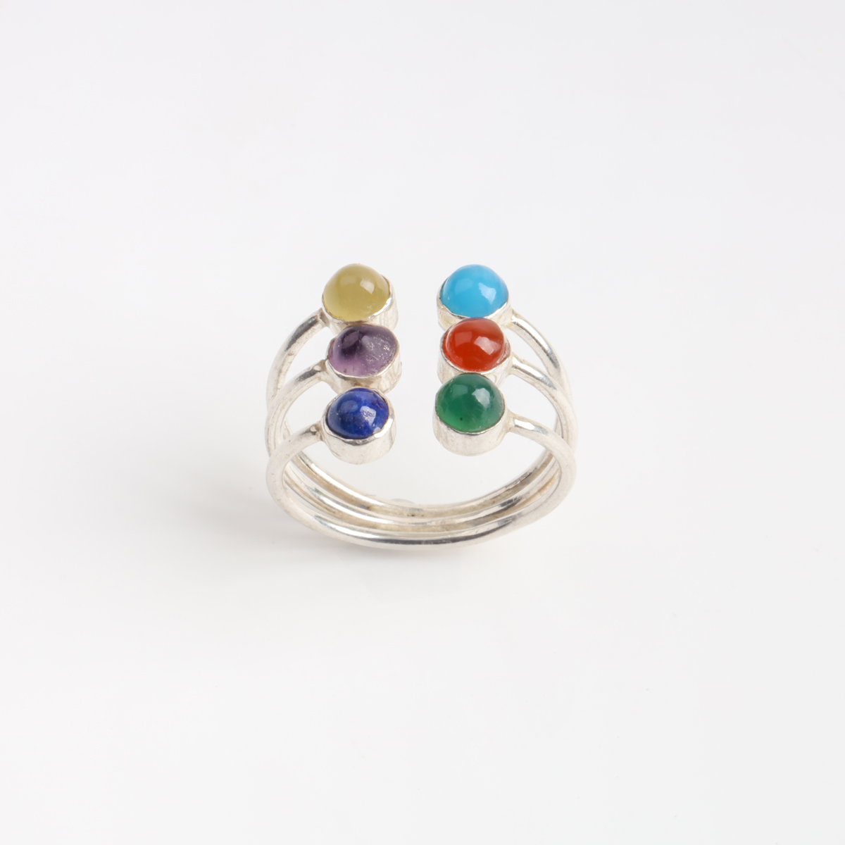 Silver Ring with Six Gemstones