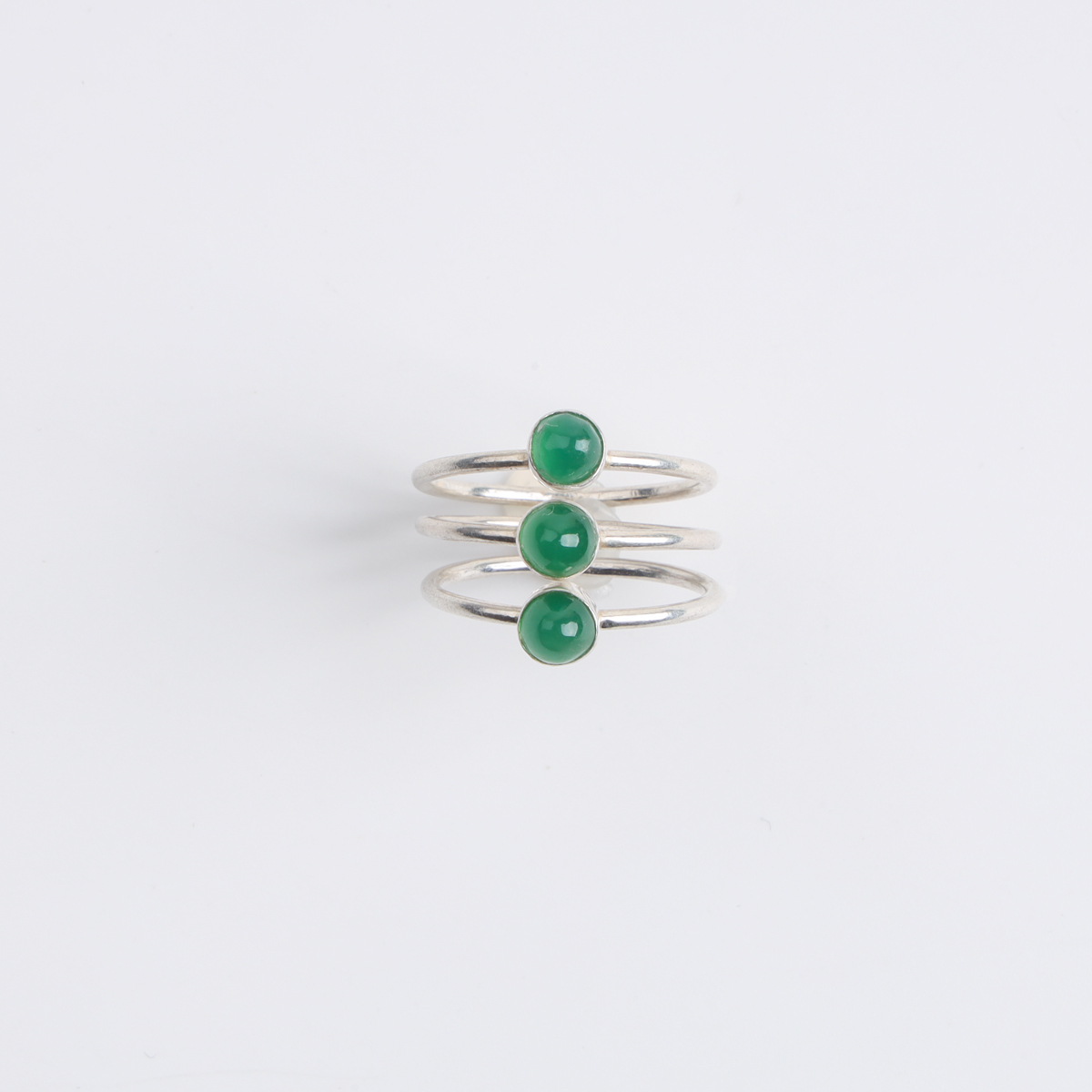 Silver Jewelry Set with Green Agate Stones
