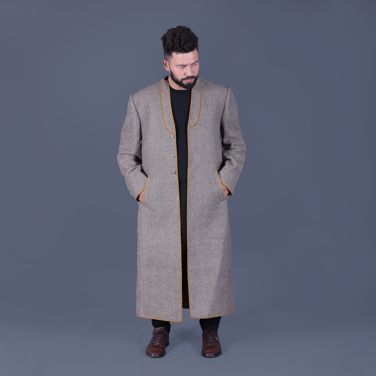 Gray Nuristani Long Coat | Woolen Winter Wear Long Coat