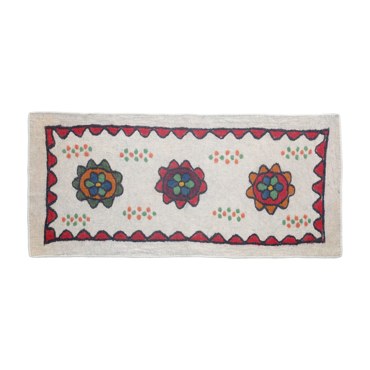 Off-White Rectangle Nuristani Namad | Handmade Area Namad 3.2 X 6.5 (ft)