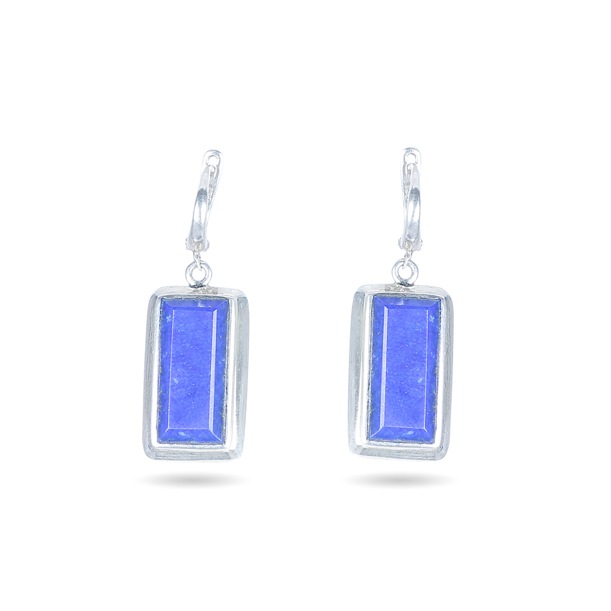 Lapis Rectangle Style Silver Jewelry Set | Lariat Necklace, Earrings, Ring