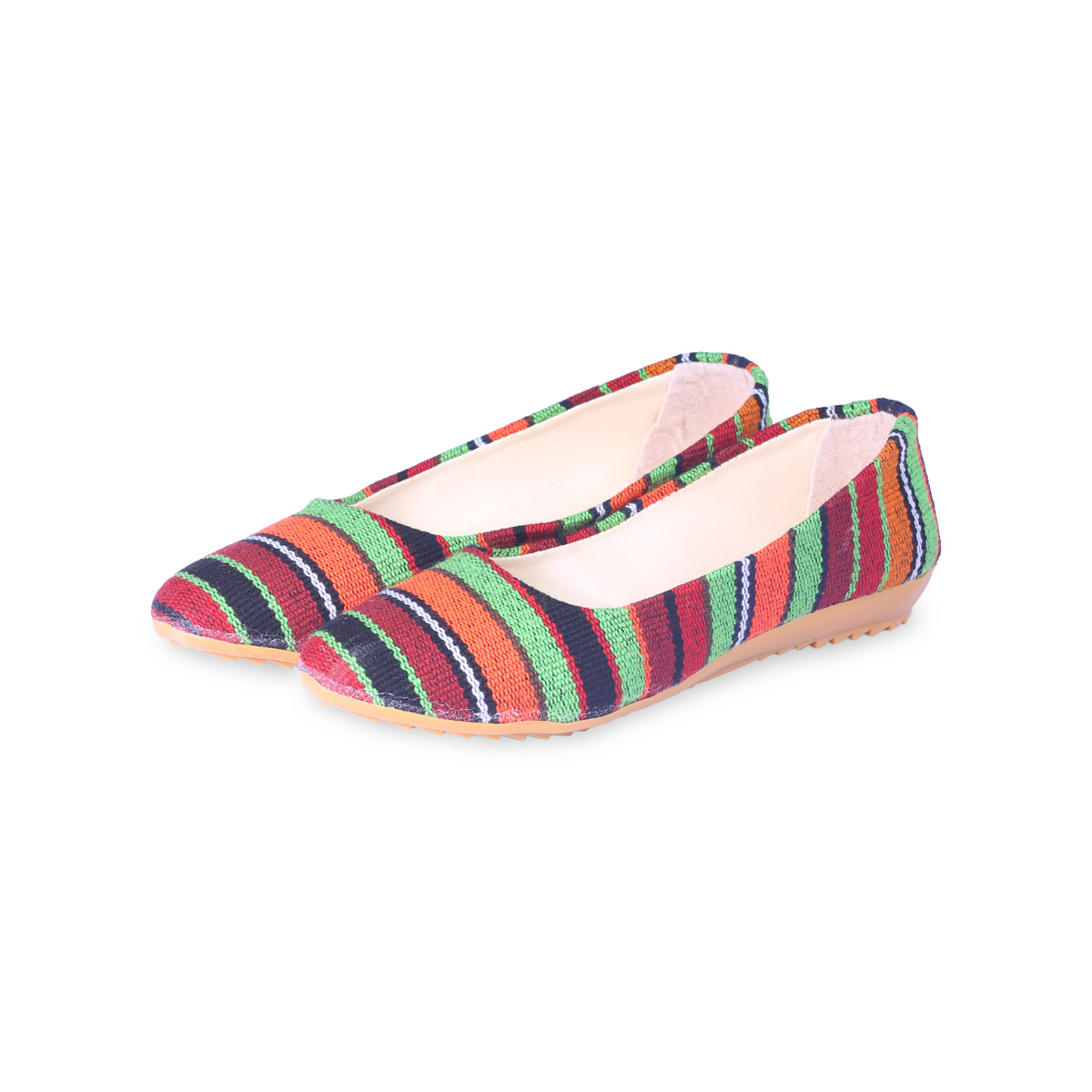 Leather Flat Shoes | Striped Ballet Shoes