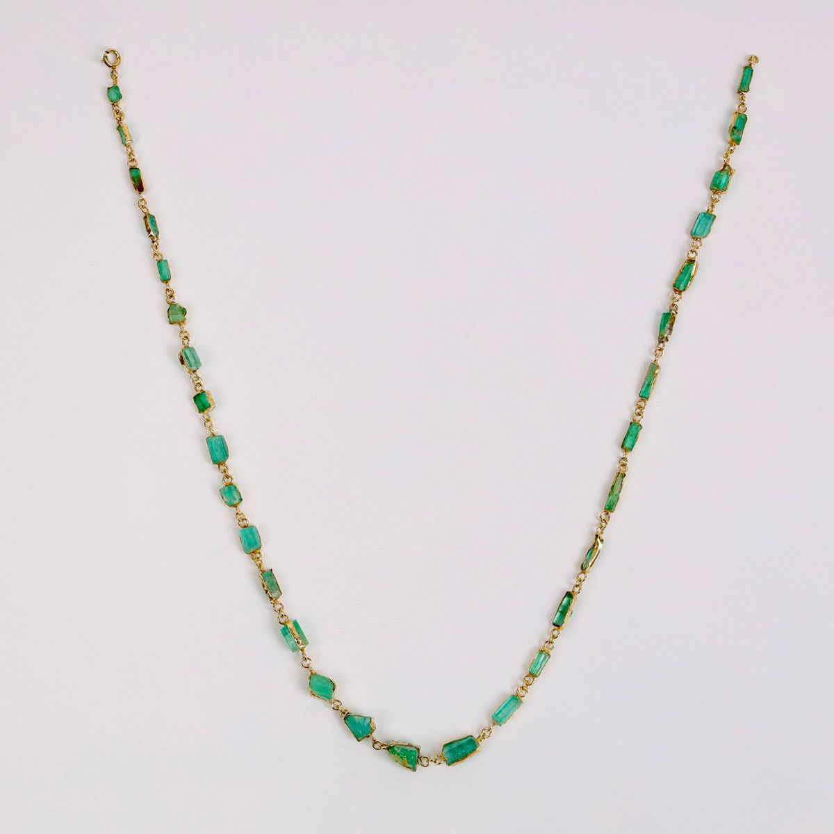 Green Emerald Silver Choker Necklace | Gold Plated Station Necklace