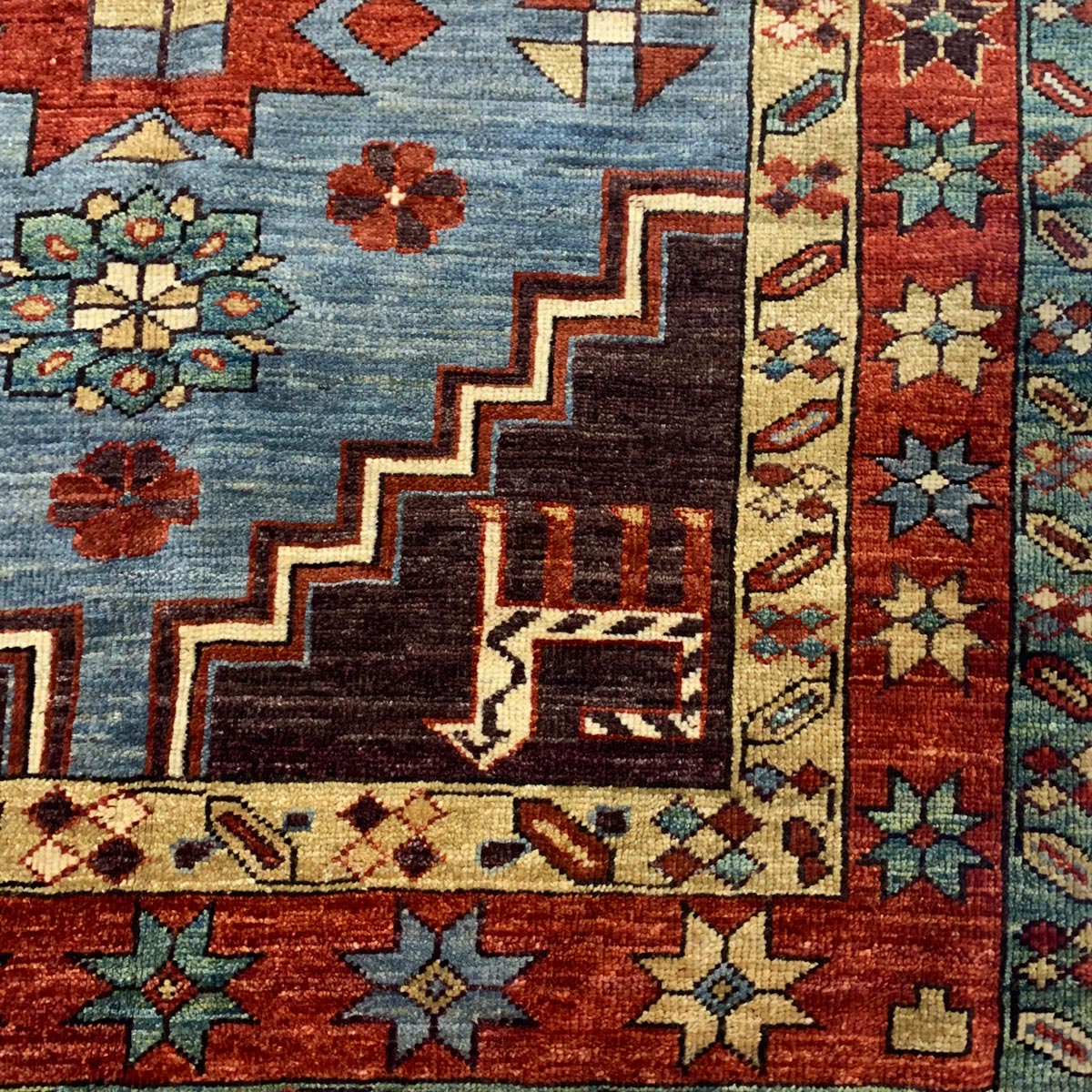 Blue Kazak Hand-woven Afghan Carpet | Turkmen Weave Area Carpet 6.50 X 3.30 (ft)