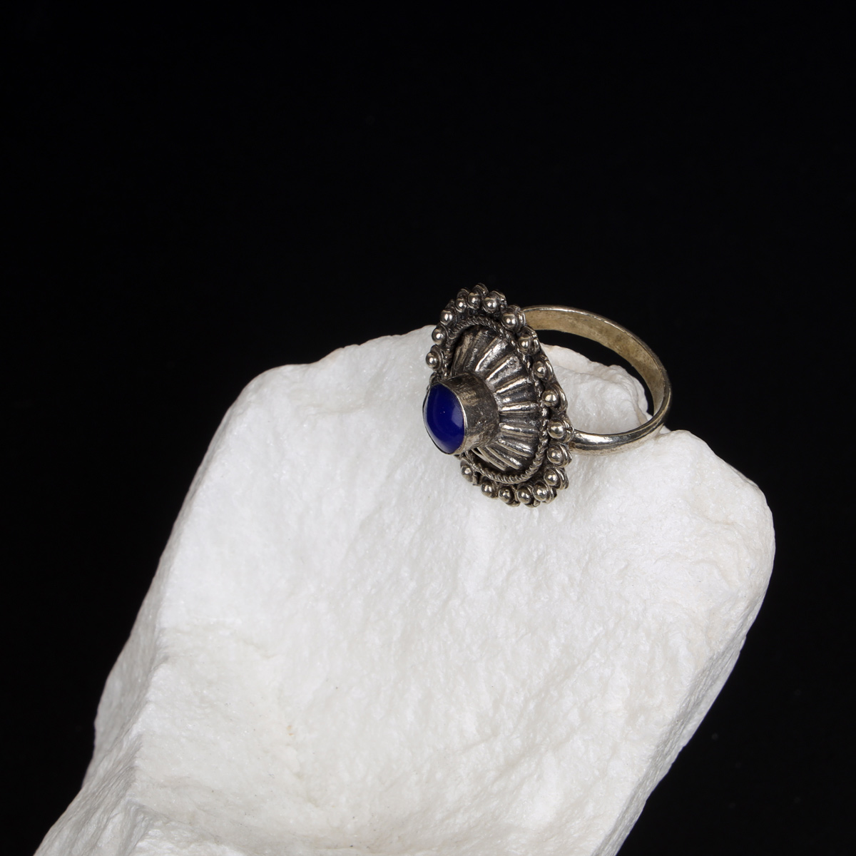 Lapis Lazuli Round Floral Style Ring | Bronze Classic Ring