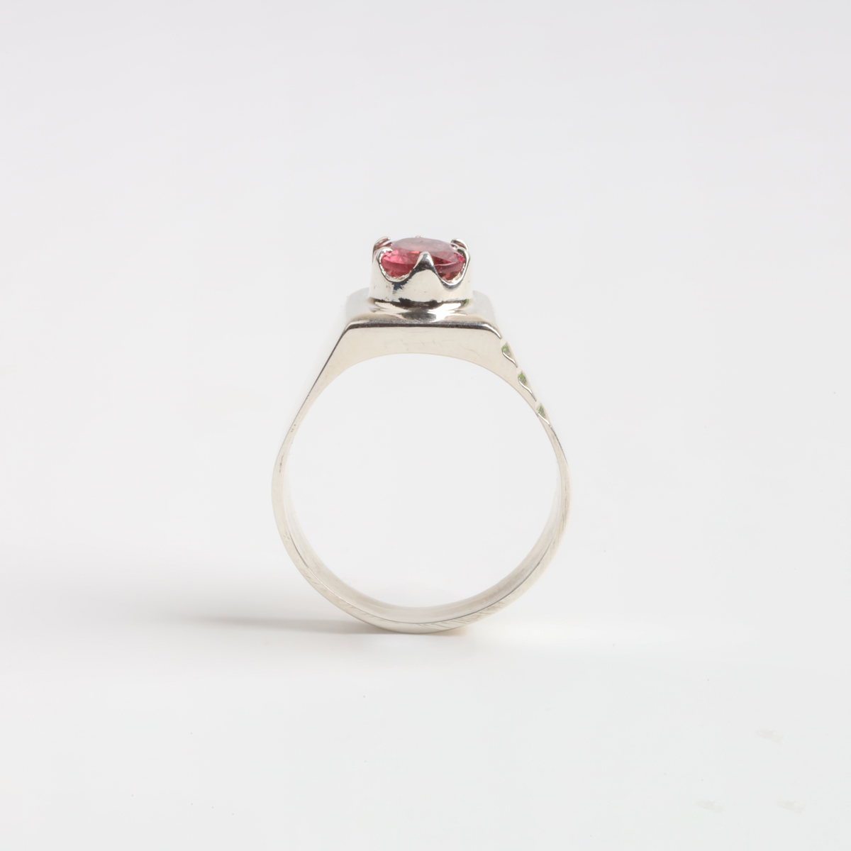 Minimalist Men’s Silver Ring with Pink Tourmaline Stone