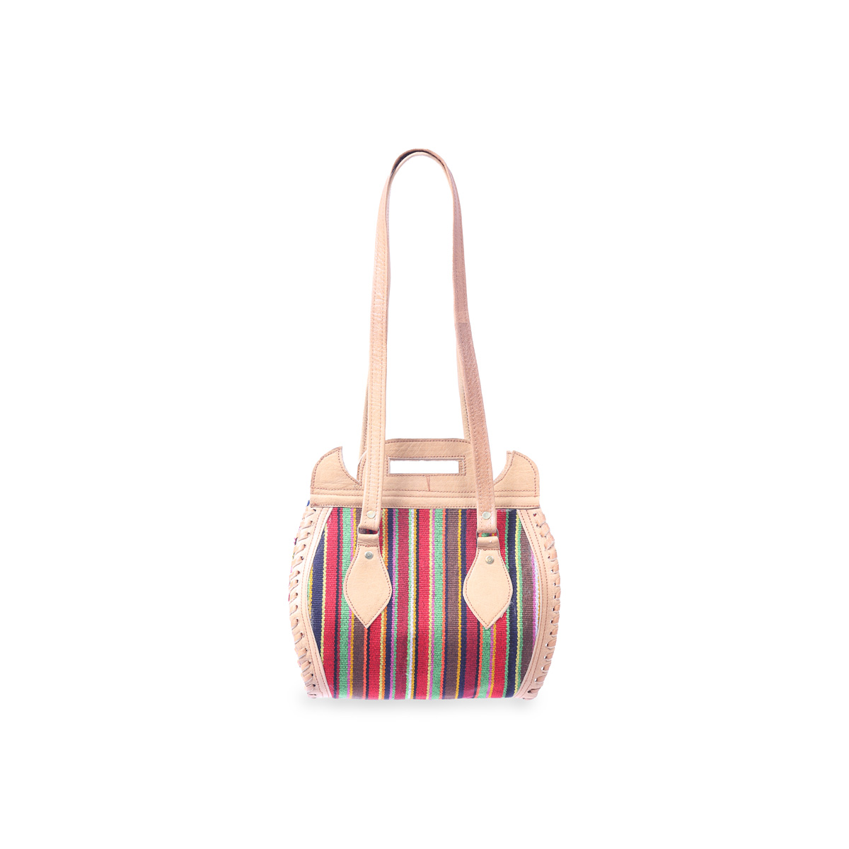 Leather Striped Tote Bag | Long Strap Shoulder Bag