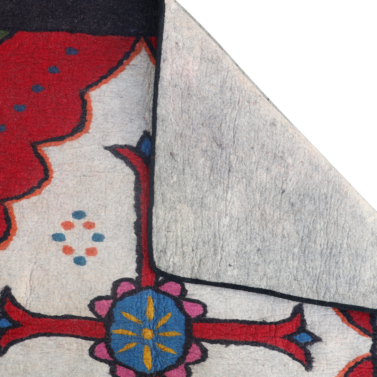 Black Nuristani Namad for Bed | Handmade Area Namad 6.5 X 6.5 (ft)