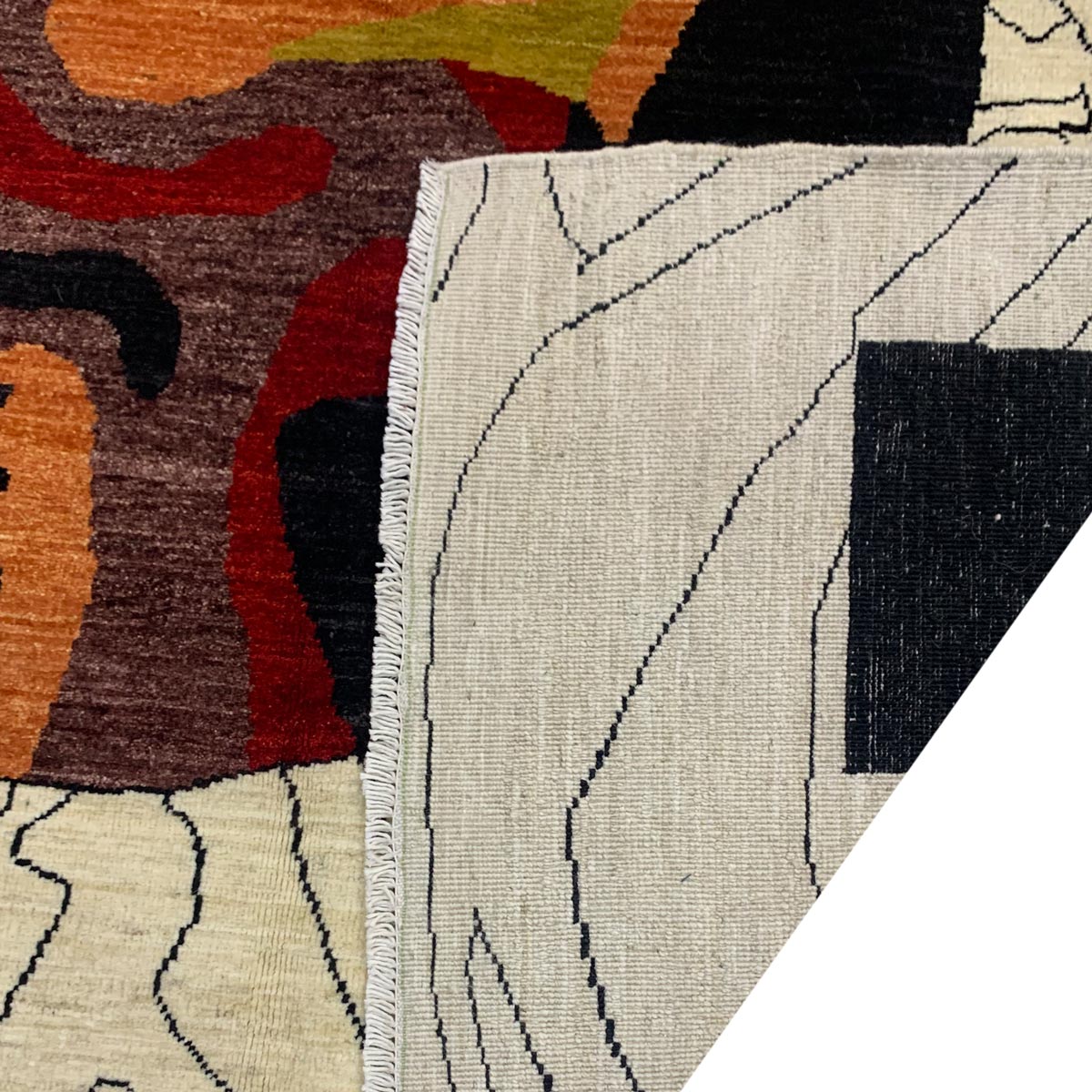 White Geometric Shape Classic Design Hand-woven Carpet | Turkmen Weave Area Carpet 7.70 X 5.50 (ft)