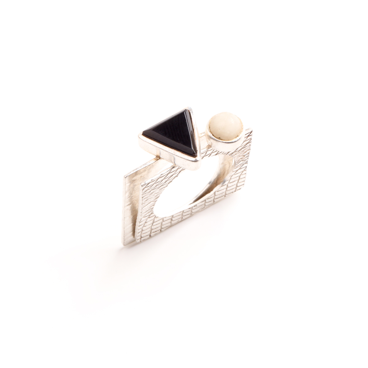 Handcrafted Silver Ring with Black & White Agate for women