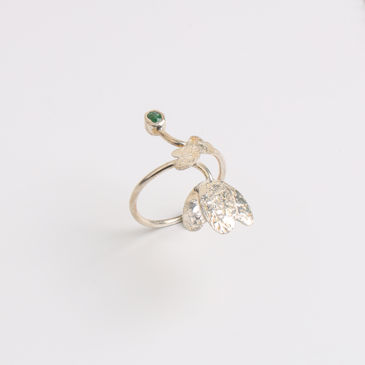 Handmade Silver Floral Jewelry Set with Green Gemstones