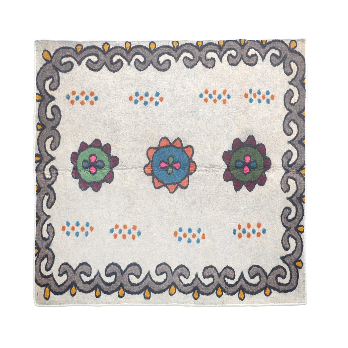 Off-White Nuristani Namad for Bed | Handmade Woolen Namad 6.5 X 6.5 (ft)