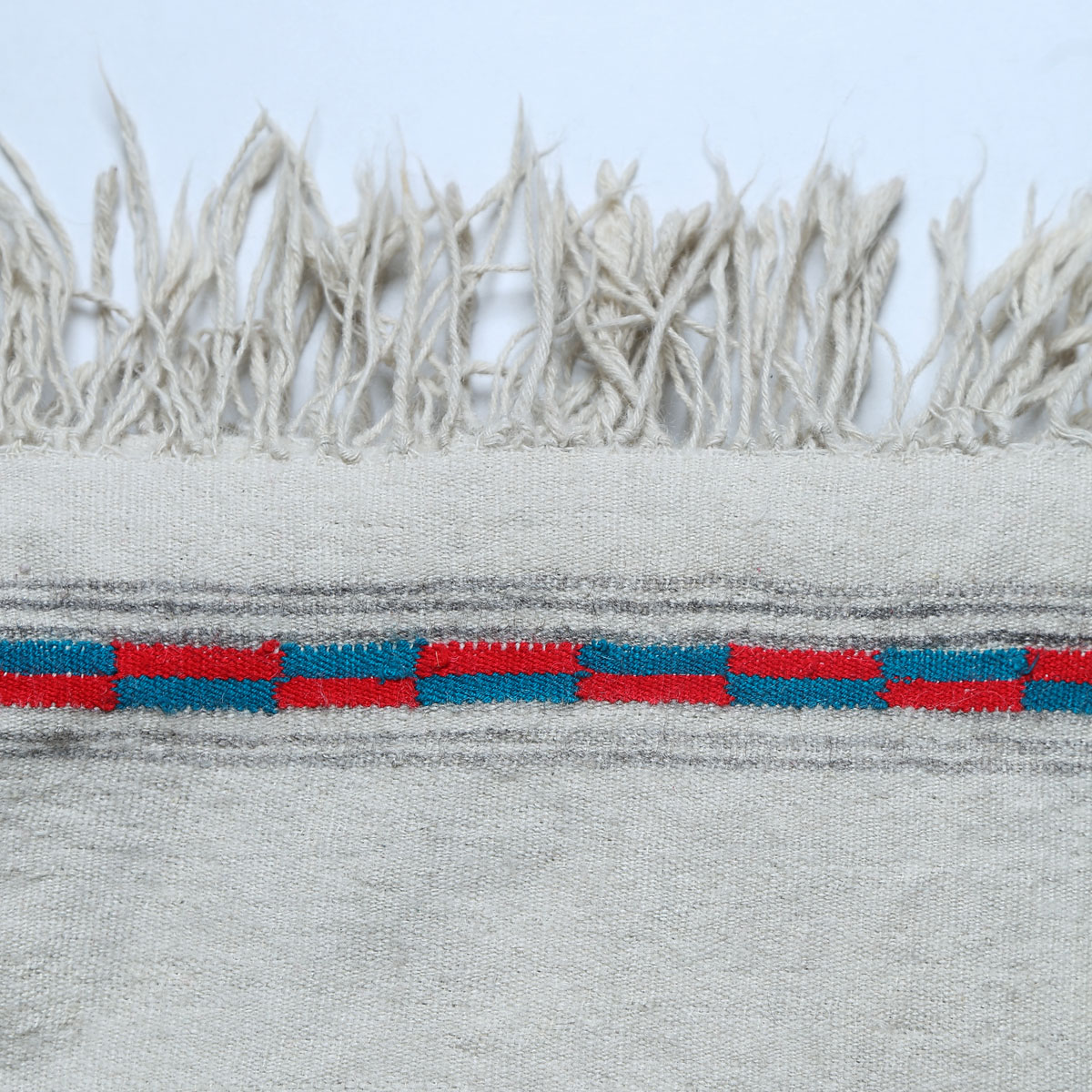 White Nuristani Wool Patu | Casual Wear Shawl with Striped Borders