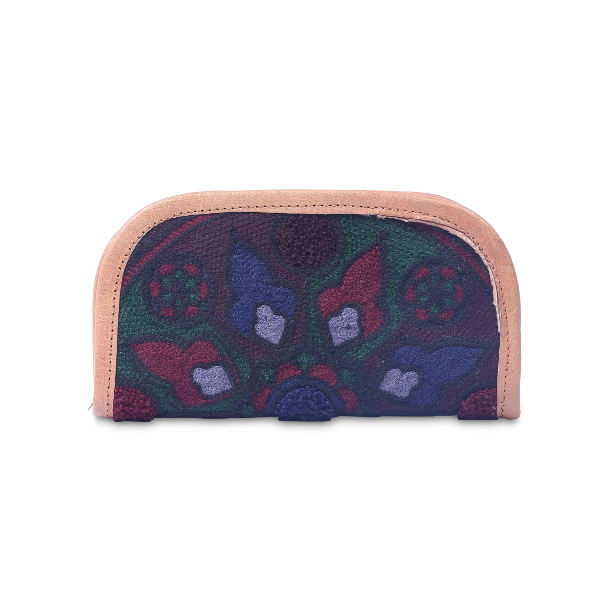 Leather Pouch Purse | Floral Stitch Zip Handbag