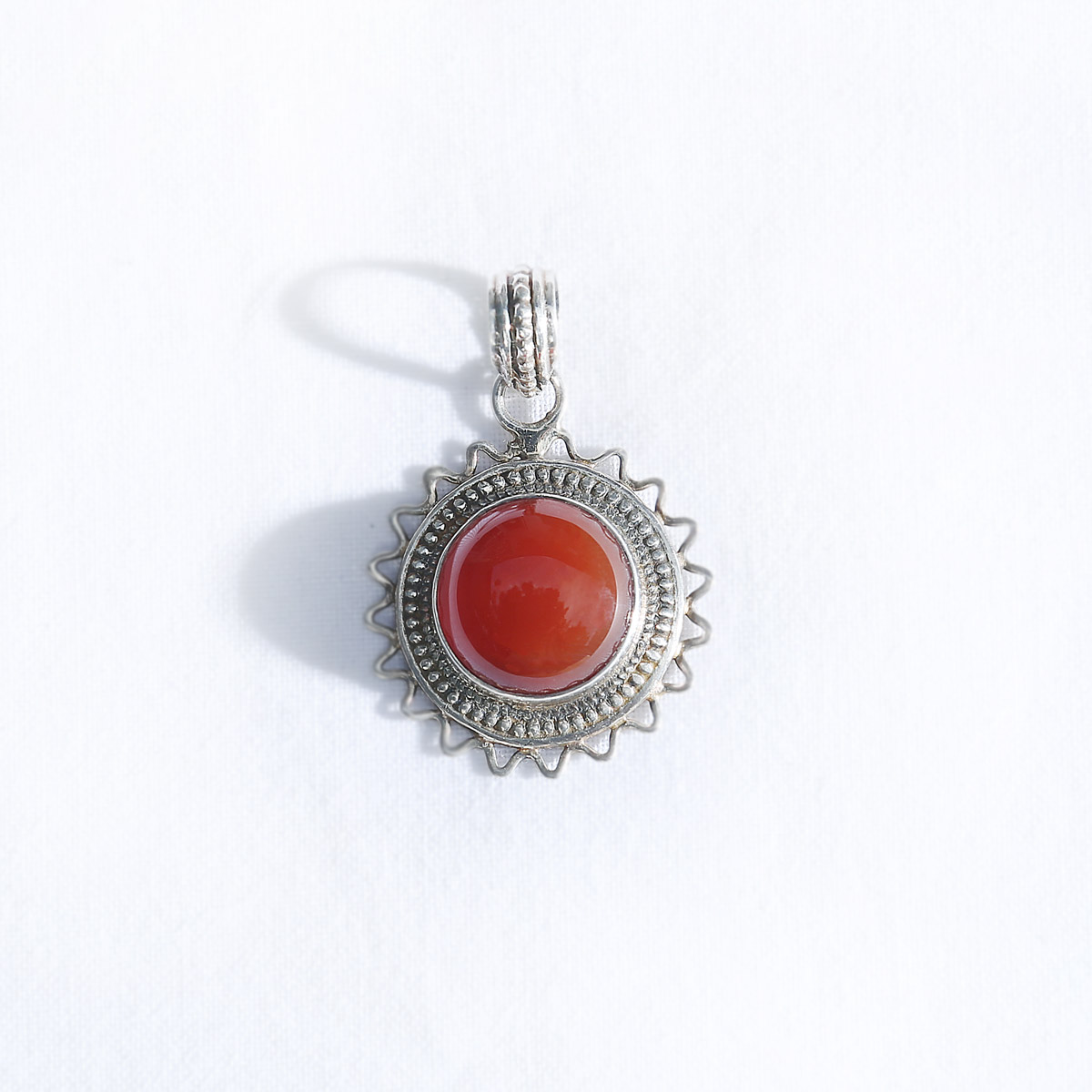 Red Agate Necklace | Drop Round Silver Pendant 