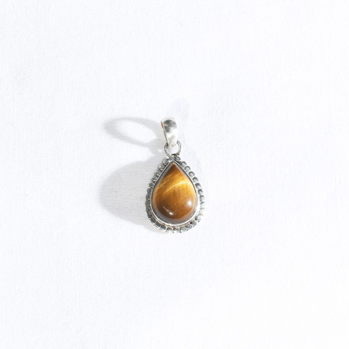 Tiger-eye Stone Necklace | Silver Pear Pendant 