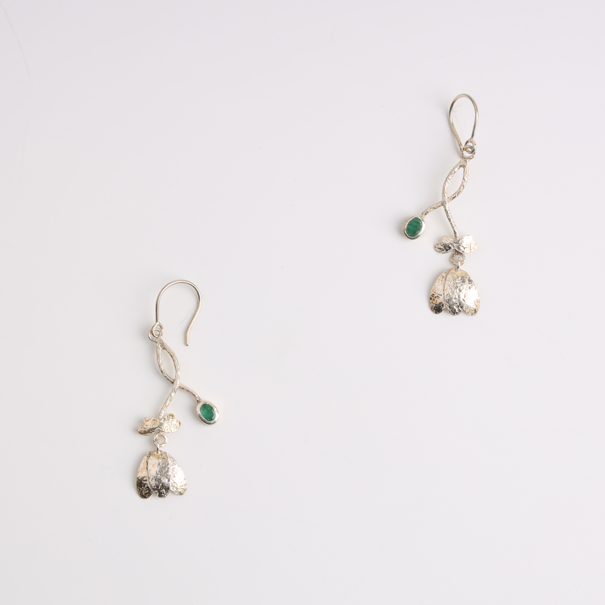 Handmade Silver Floral Jewelry Set with Green Gemstones