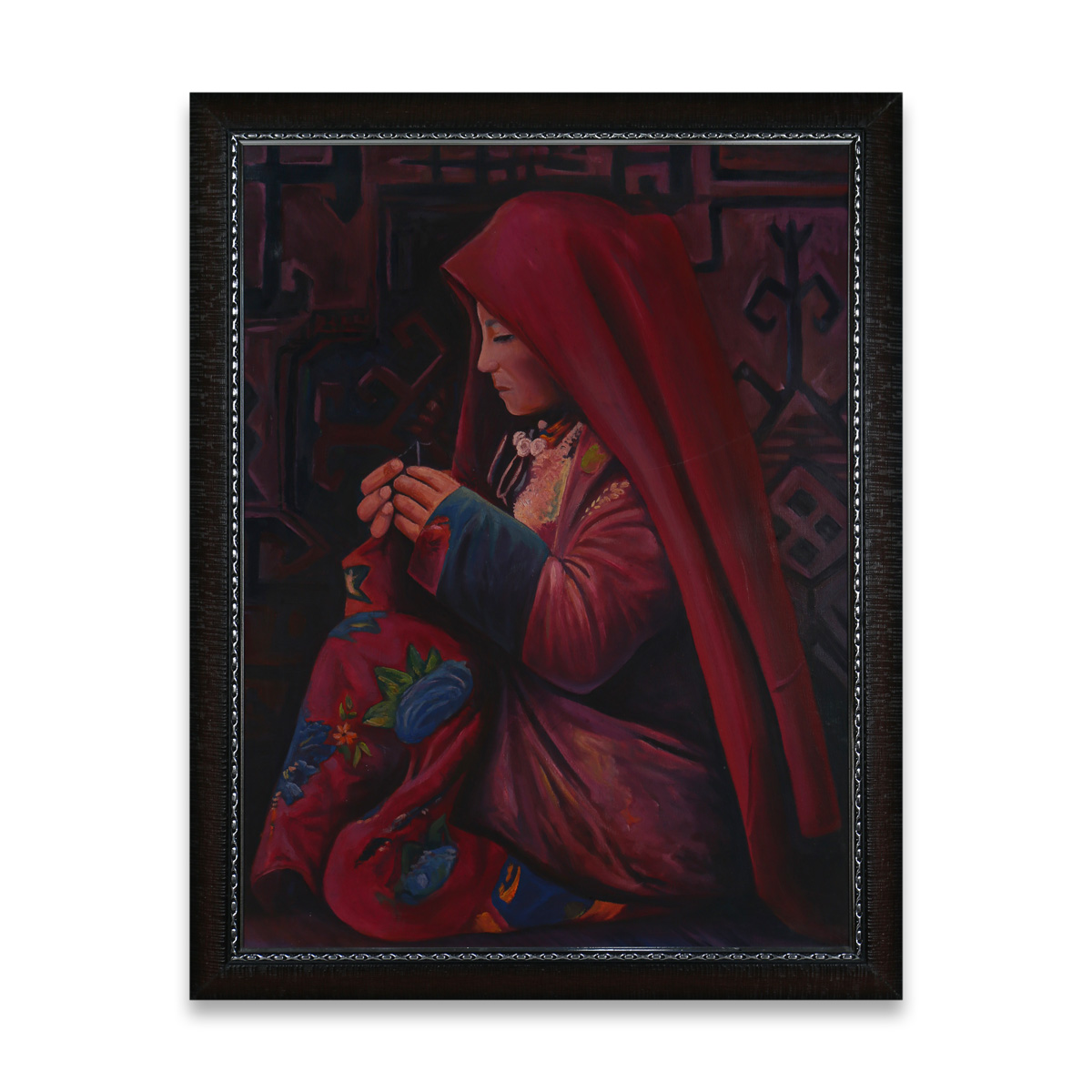 Turkman Girl Portrait Art Work | Village Lady Doing Needle Work Painting