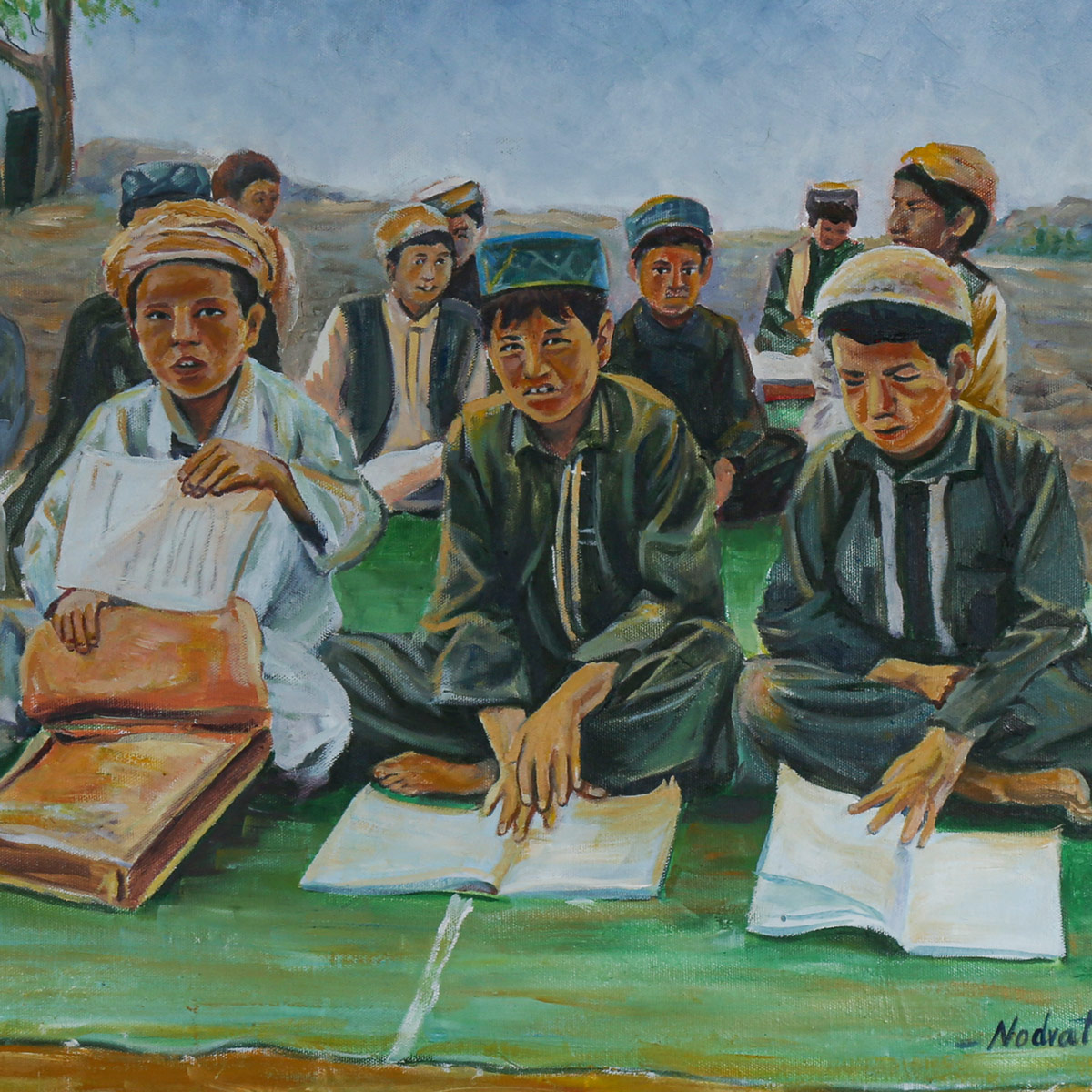 Village School Boys Painting | Rural School Artwork