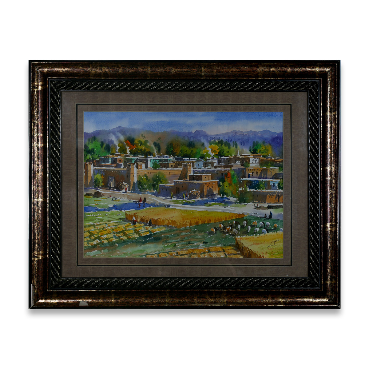 Rural Fields and Houses Painting | Wall-Hanging Artwork 