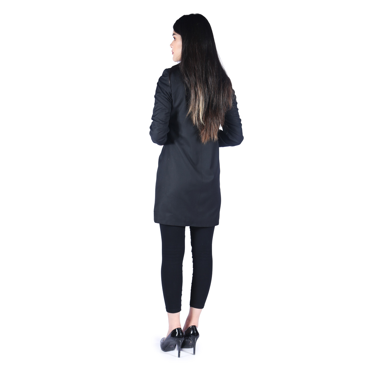 Black Traditional Embroidered Plain Dress | Cuff Sleeves Casual Wear Dress