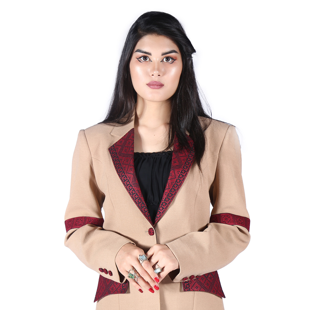 Cream Cross Stitch Embroidered Suit | Crepe Formal Wear Women's Suit