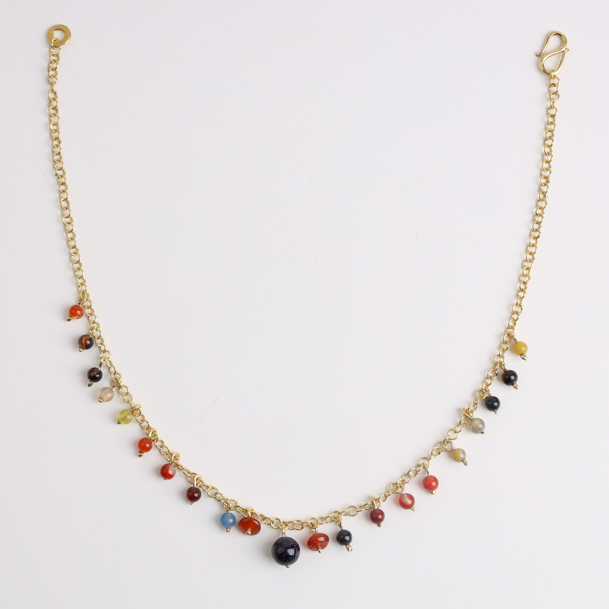 Gold-Plated Silver Necklace with Natural Agate and Tiger Eye Stones