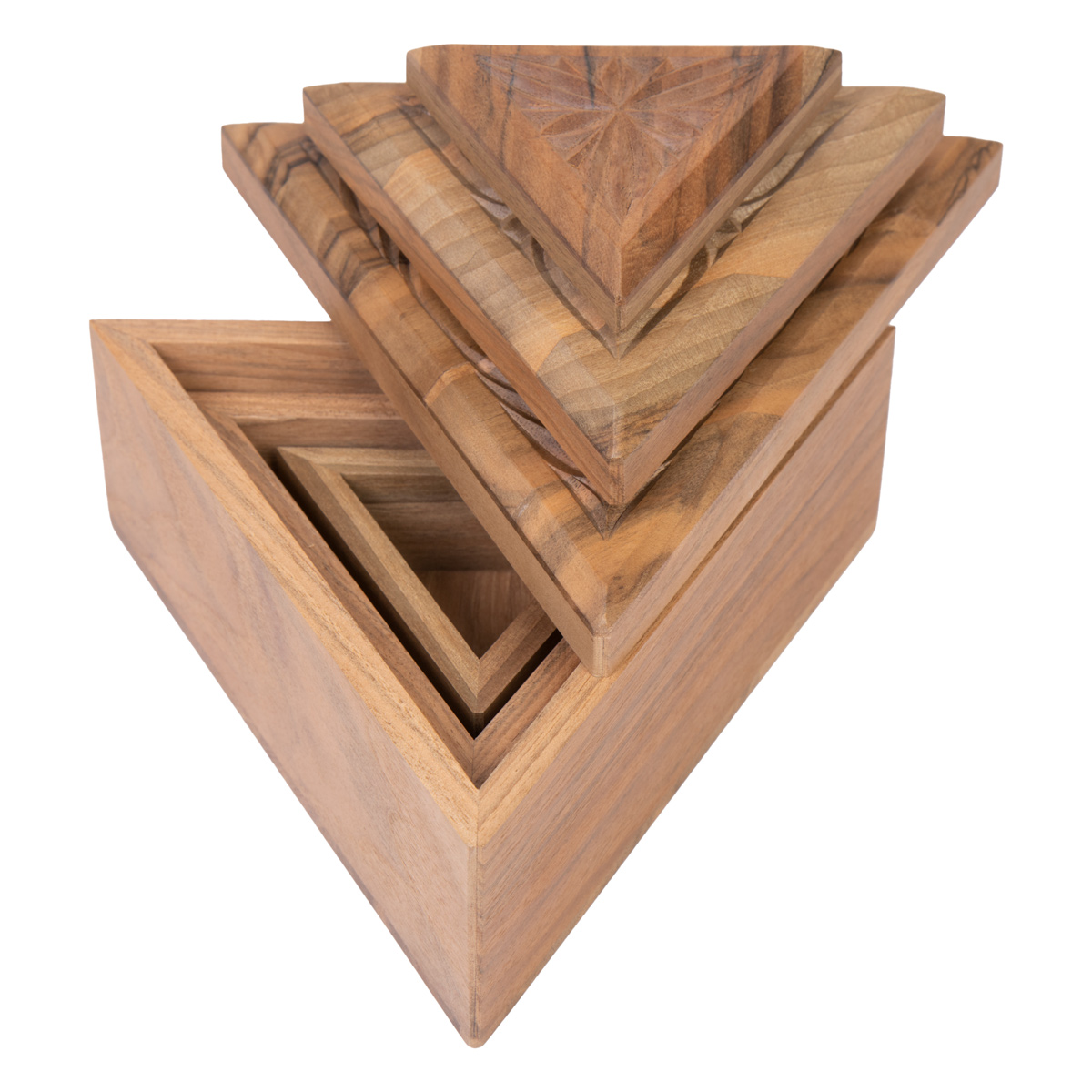 Walnut Jewelry Box Set | Triangular Decorative Box Set