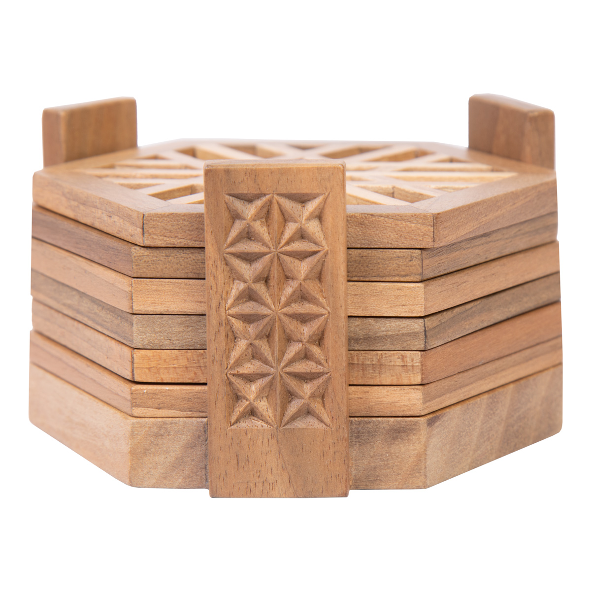 Walnut Cup Saucer Set Box | Hexagonal Saucer Set