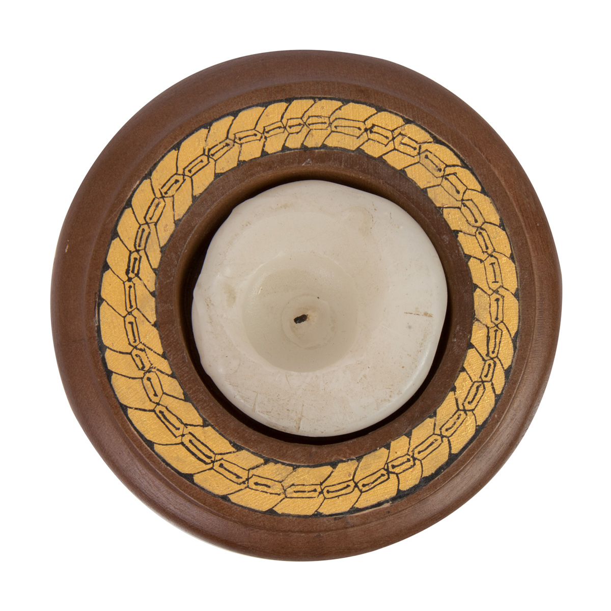 Walnut Wood Candle Holder | Round Blue Painted Candle Stand 