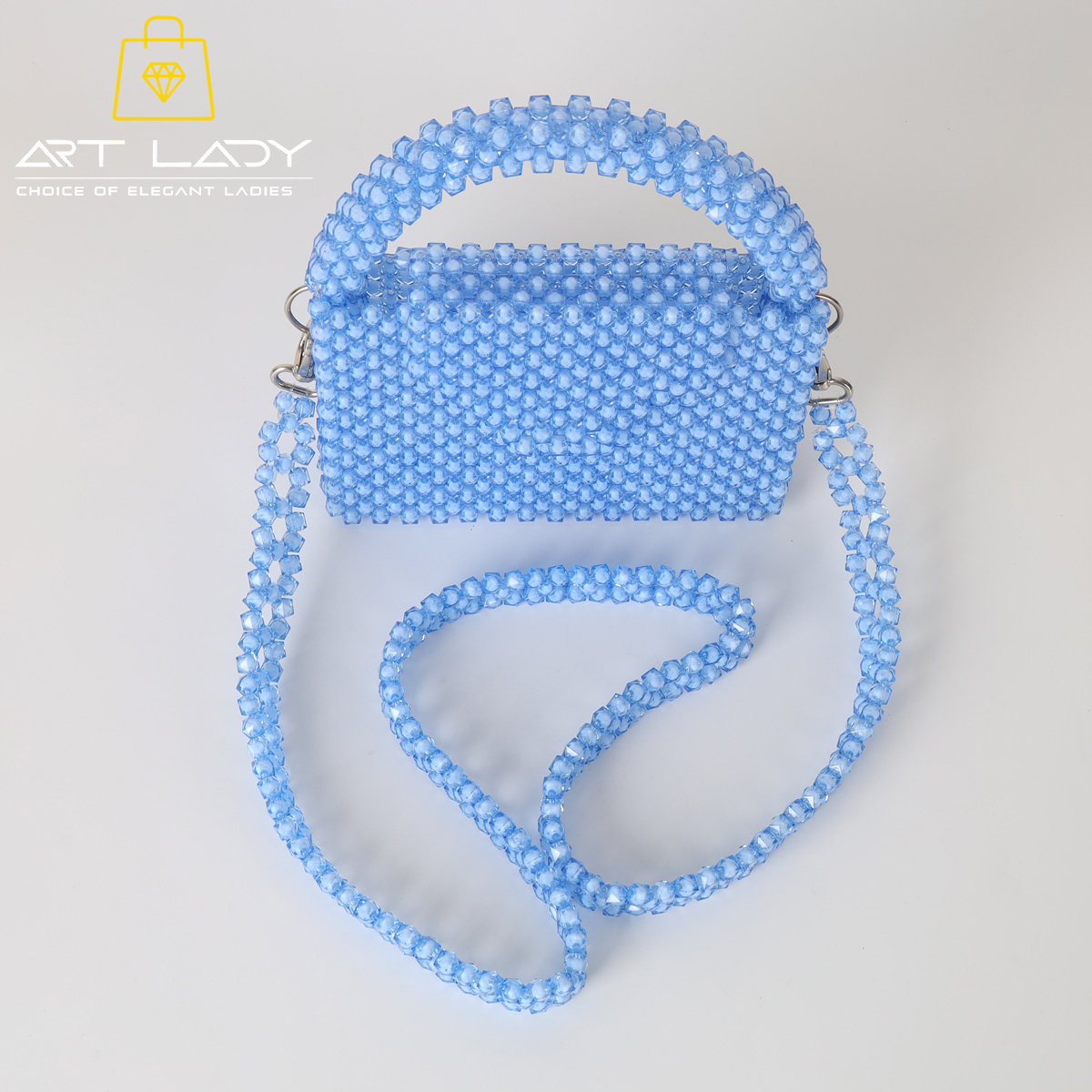 Blue Beaded Square Shoulder Bag