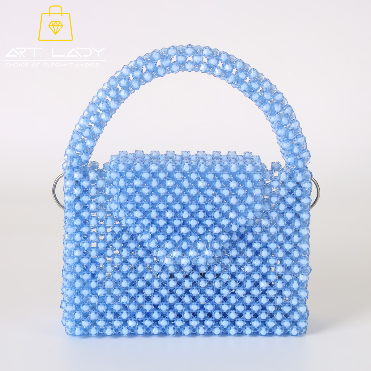 Blue Beaded Square Shoulder Bag