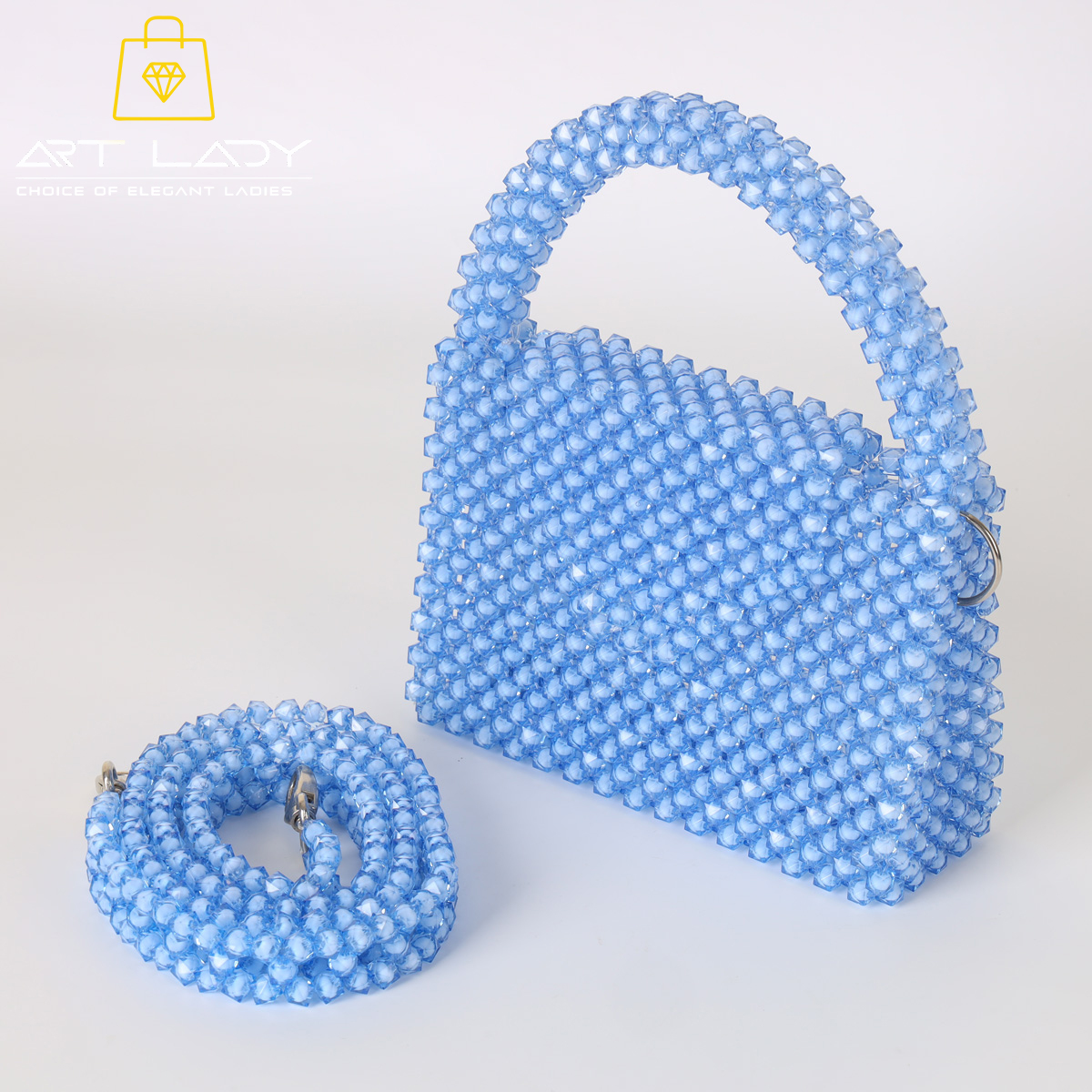Blue Beaded Square Shoulder Bag