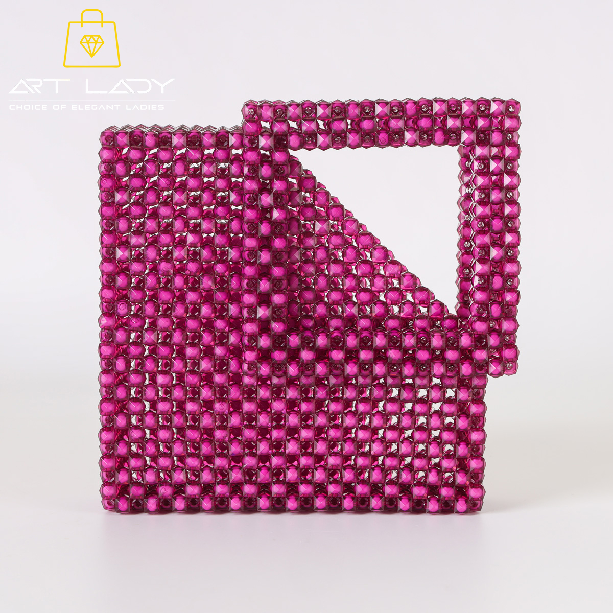 Pink Square Beaded Handbag