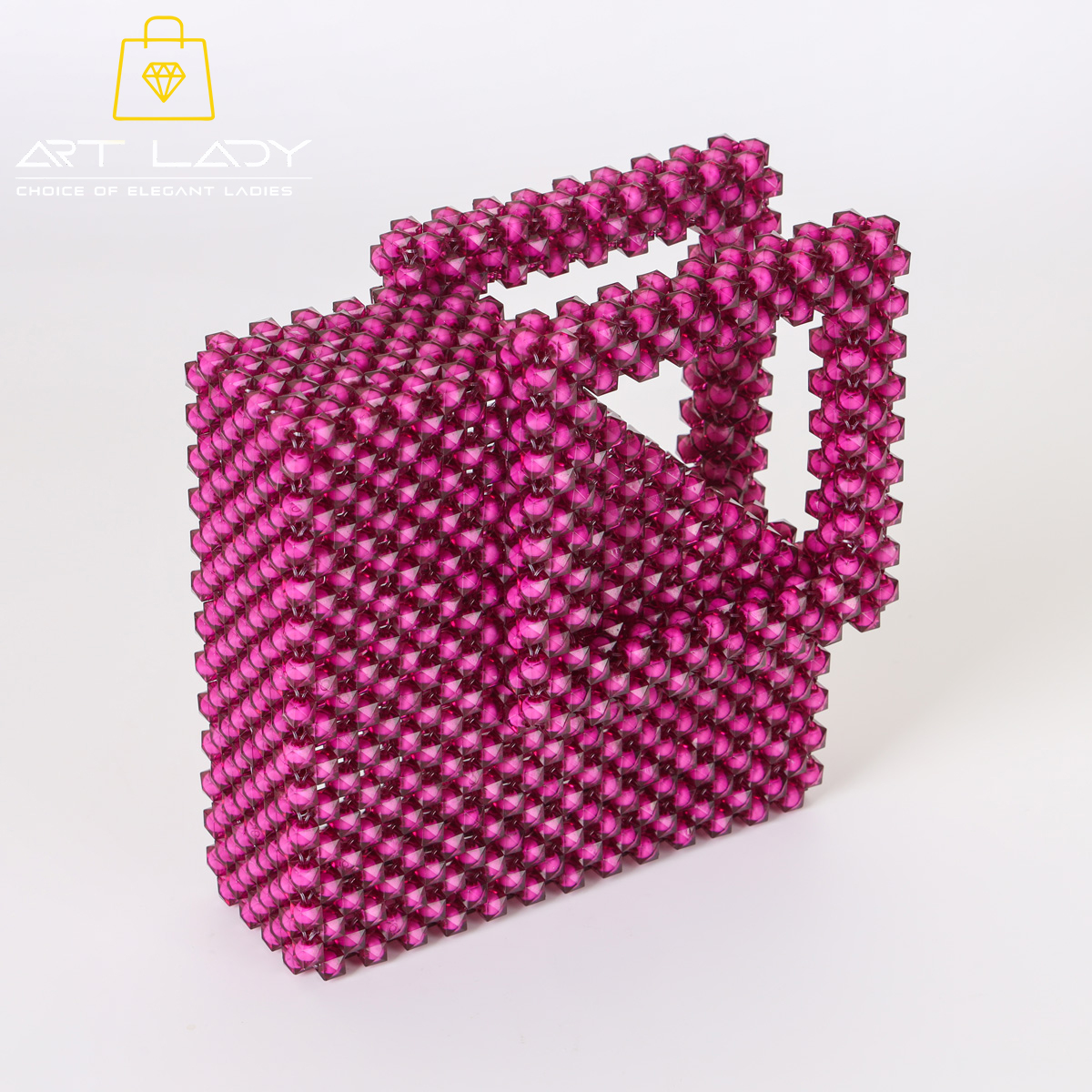 Pink Square Beaded Handbag