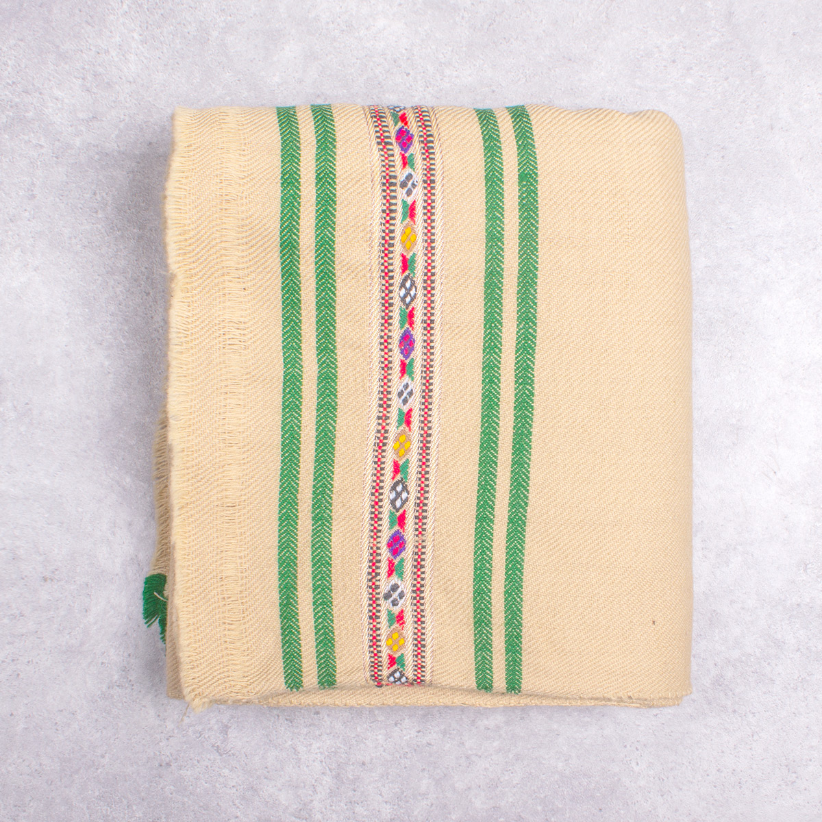 Yellowish Cream Nuristani Woolen Patu | Handmade Afghan Tribal Shawl