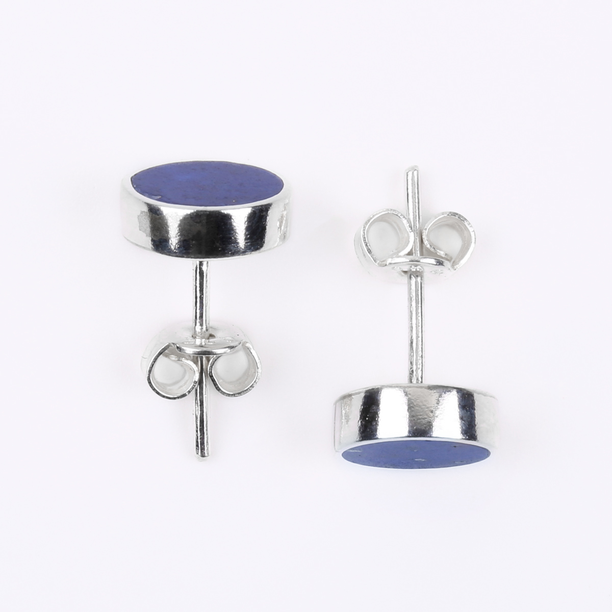 Blue Lapis Lazuli Studs | Silver Round Studs