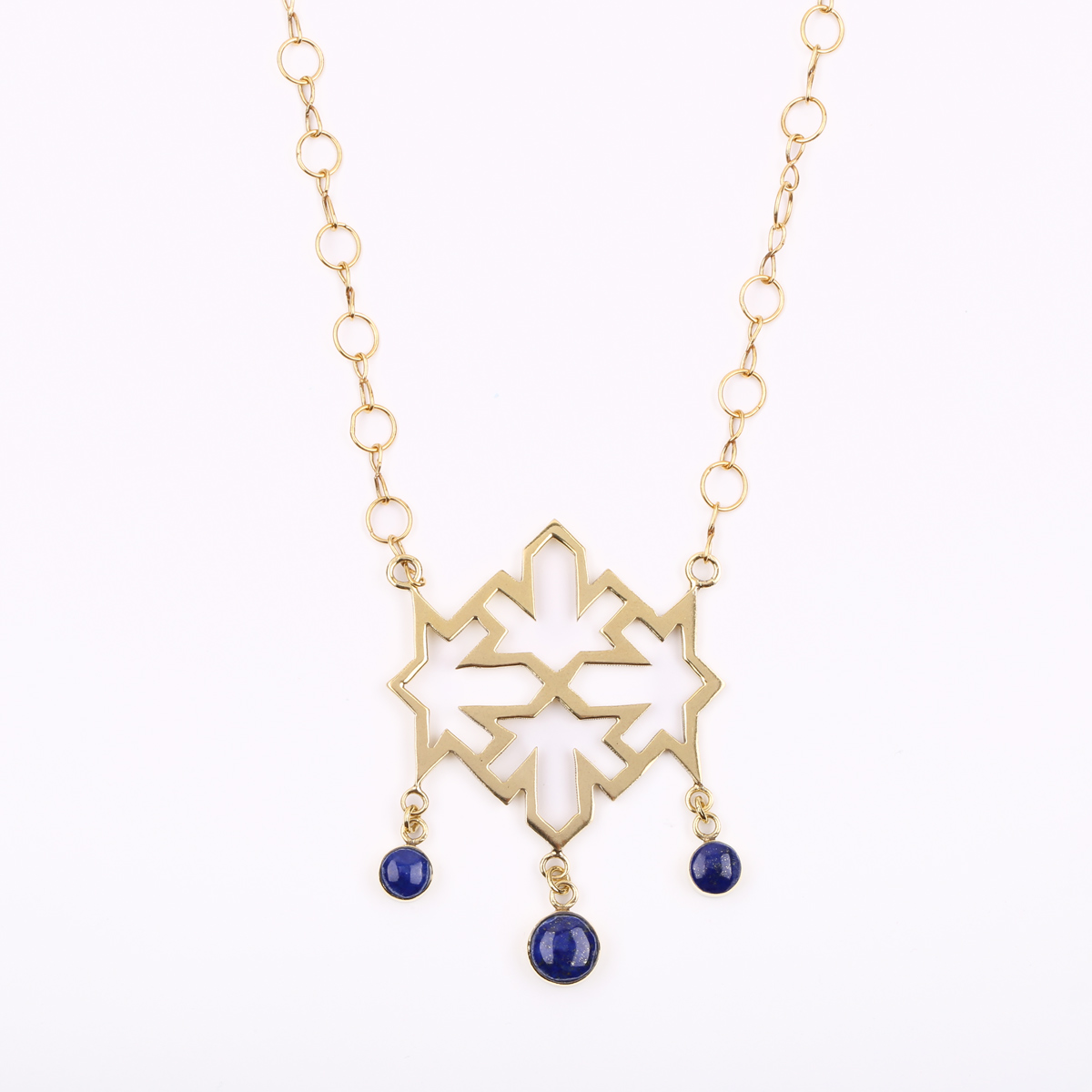 Lapis Lazuli Gold Plated Necklace | Brass Lavalier Necklace