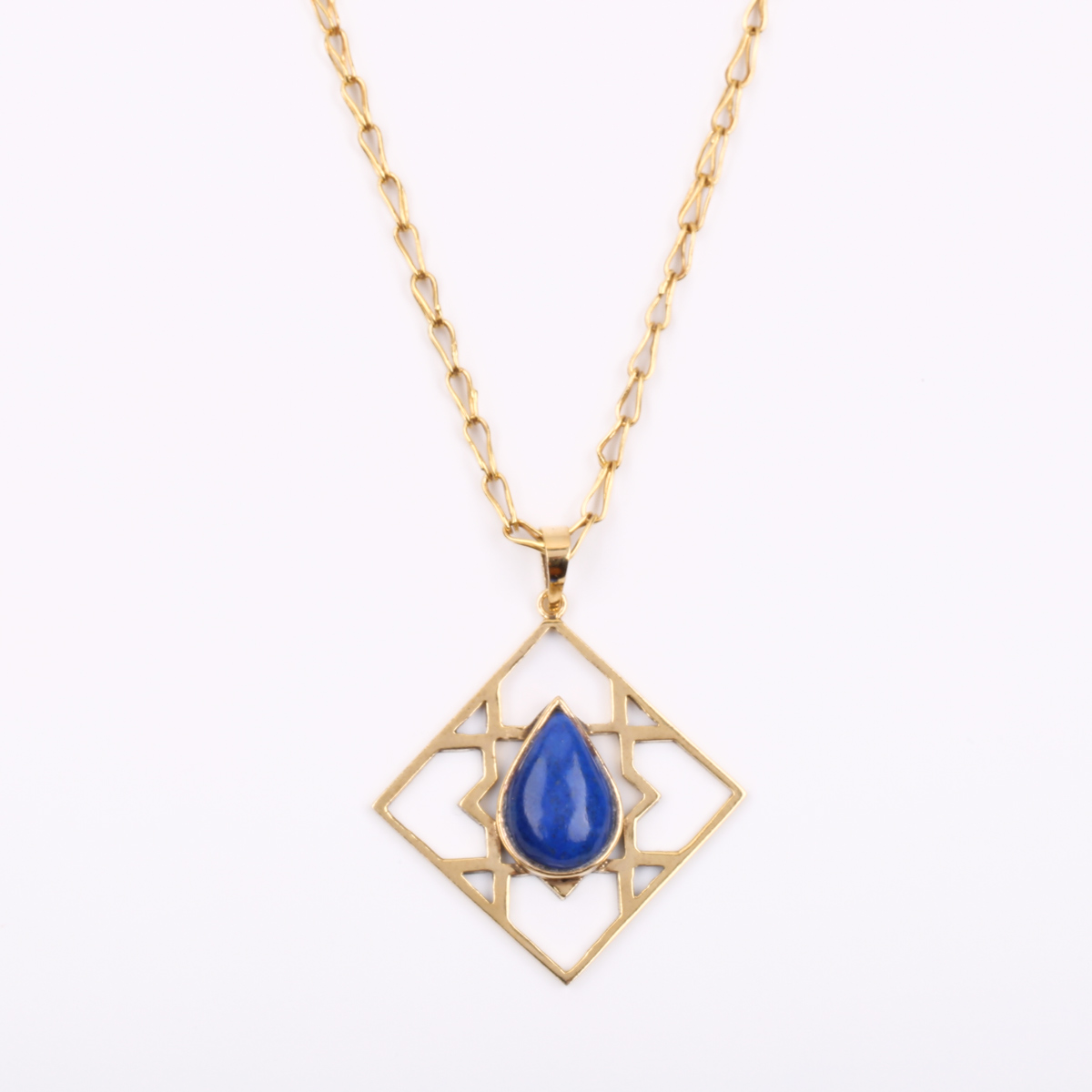 Lapis Gold Plated Necklace | Brass Square Pendant Necklace