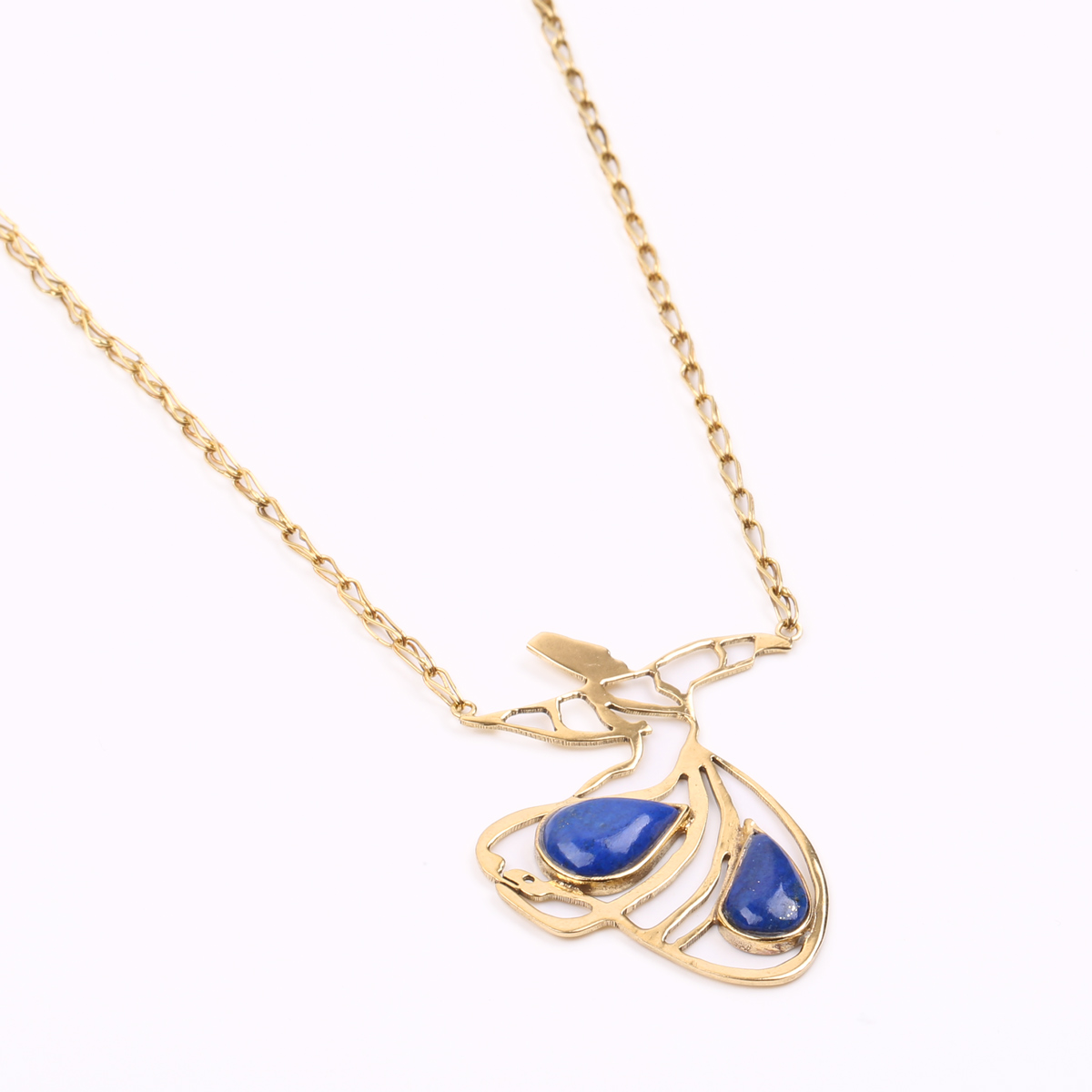 Lapis Gold Plated Necklace| Brass Rumi Pendant Necklace