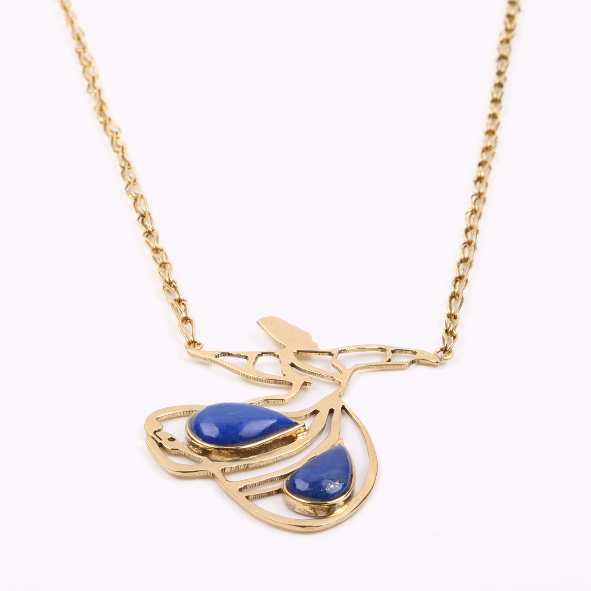 Lapis Gold Plated Necklace| Brass Rumi Pendant Necklace