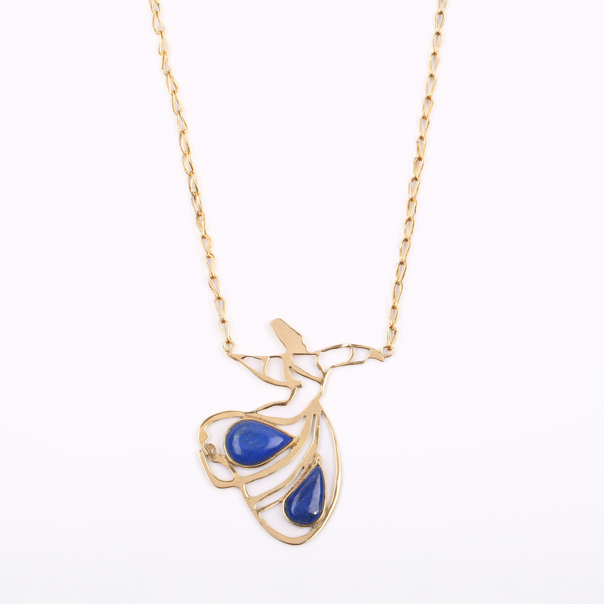 Lapis Gold Plated Necklace| Brass Rumi Pendant Necklace
