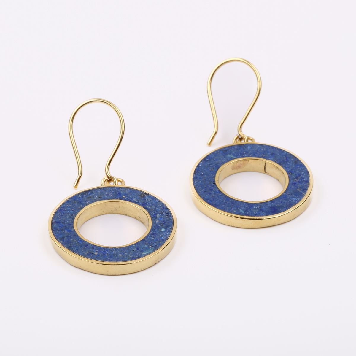 Blue Lapis Lazuli Gold Plated Earrings | Brass Wire Hook Round Earrings