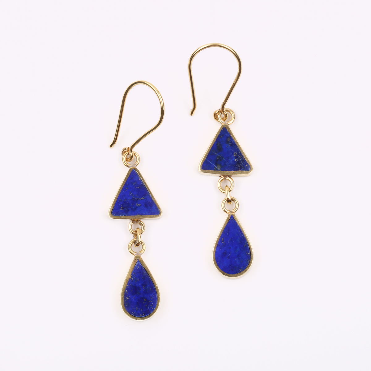 Blue Lapis Lazuli Gold Plated Earrings | Brass Teardrop Dangle Earrings 
