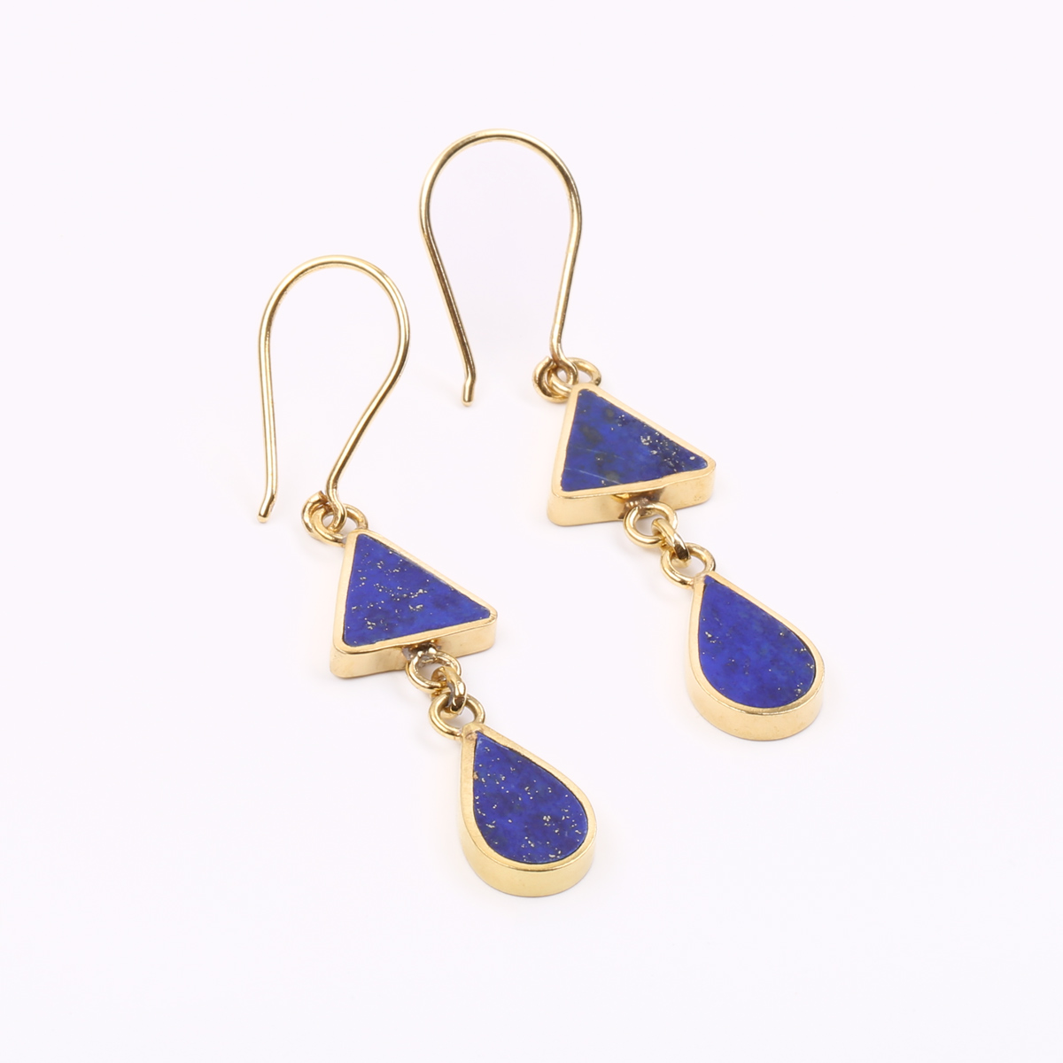 Blue Lapis Lazuli Gold Plated Earrings | Brass Teardrop Dangle Earrings 