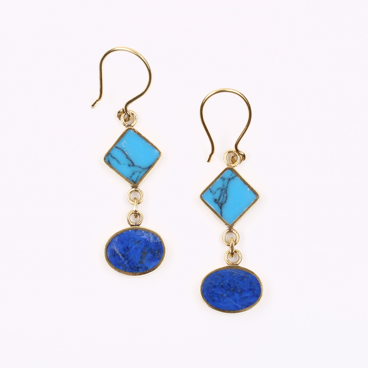 Turquoise Gold Plated Earrings | Brass Square Dangle Earrings