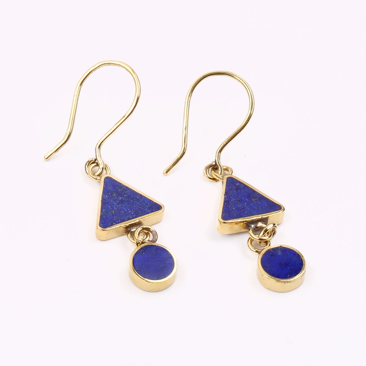 Blue Lapis Lazuli Gold Plated Earrings | Brass Cubic Drop Dangle Earrings 