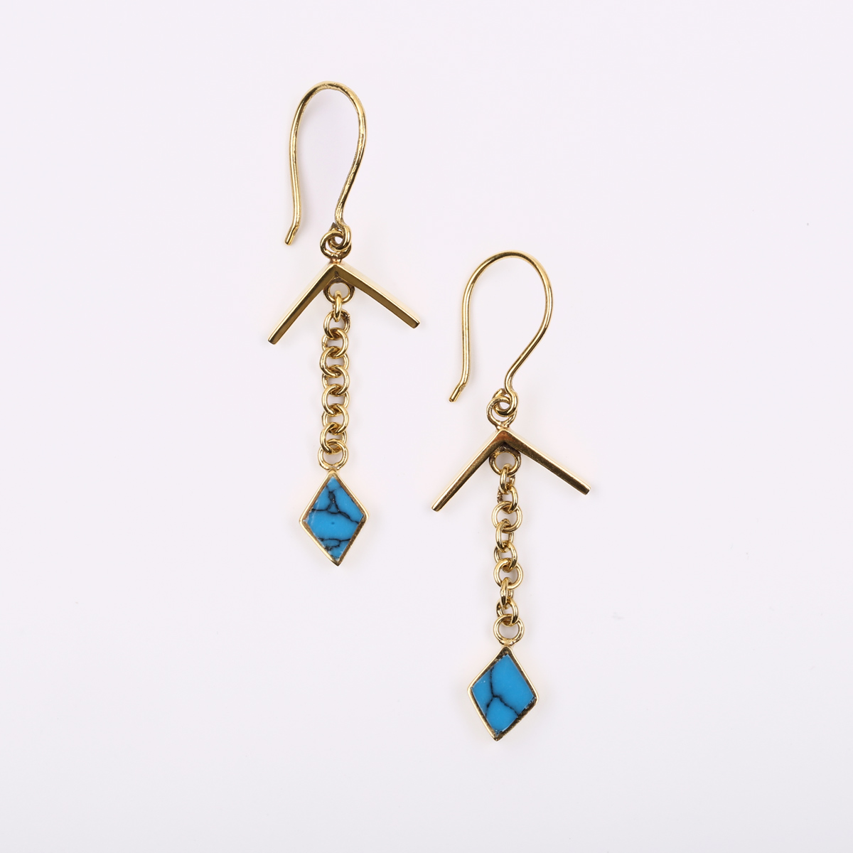 Turquoise Gold Plated Earrings | Brass Cubic Drop Earrings 