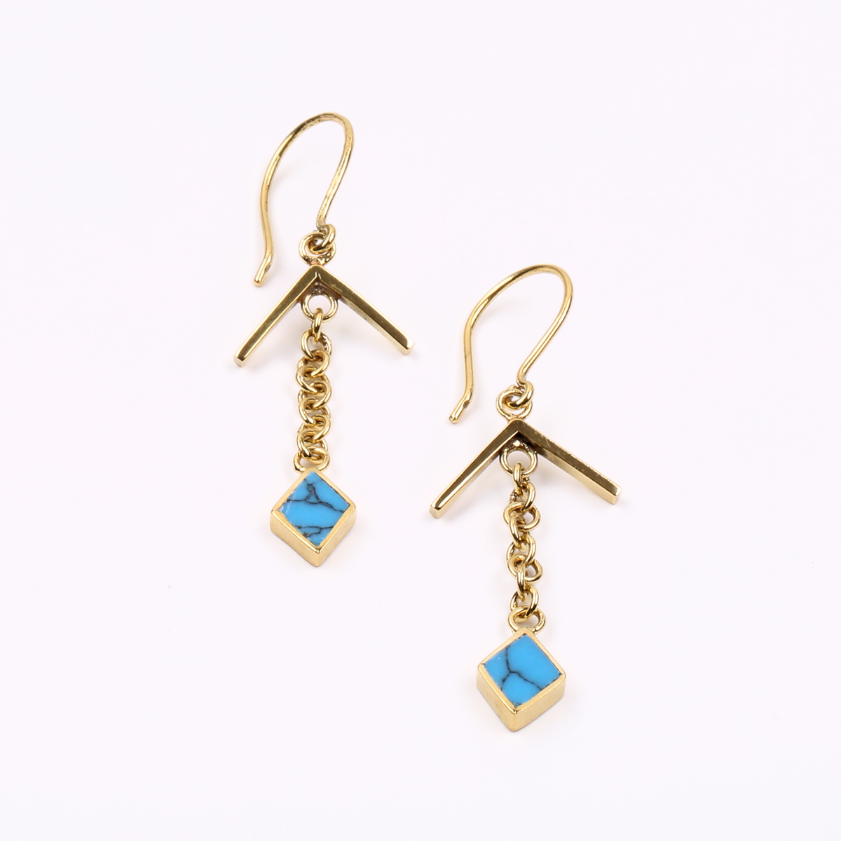 Turquoise Gold Plated Earrings | Brass Cubic Drop Earrings 