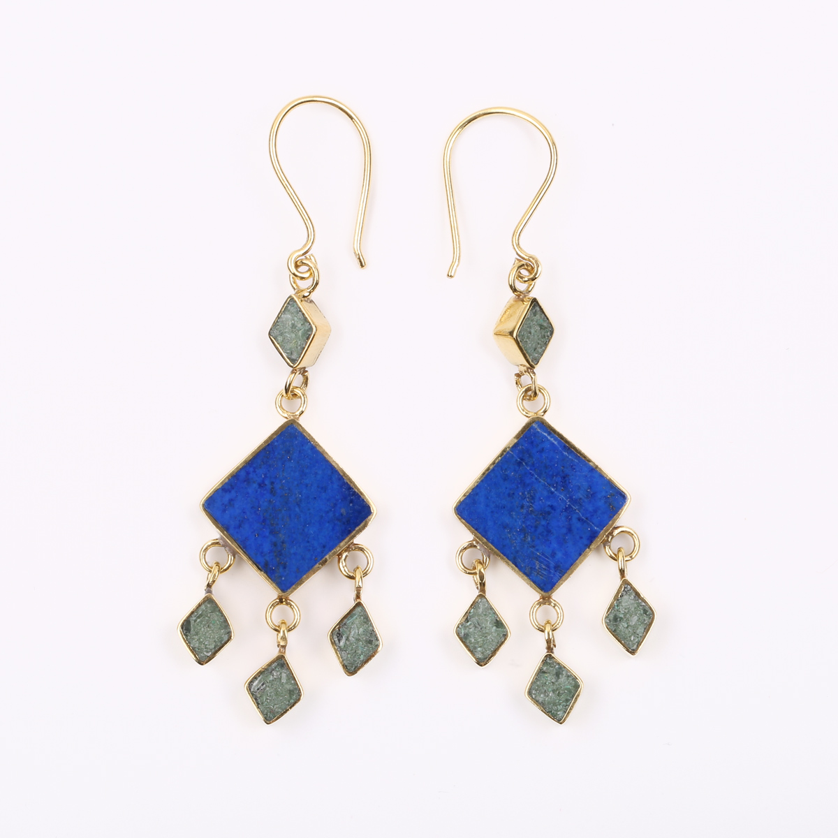 Gold Plated Turquoise Stone Earrings | Brass Cluster Earrings